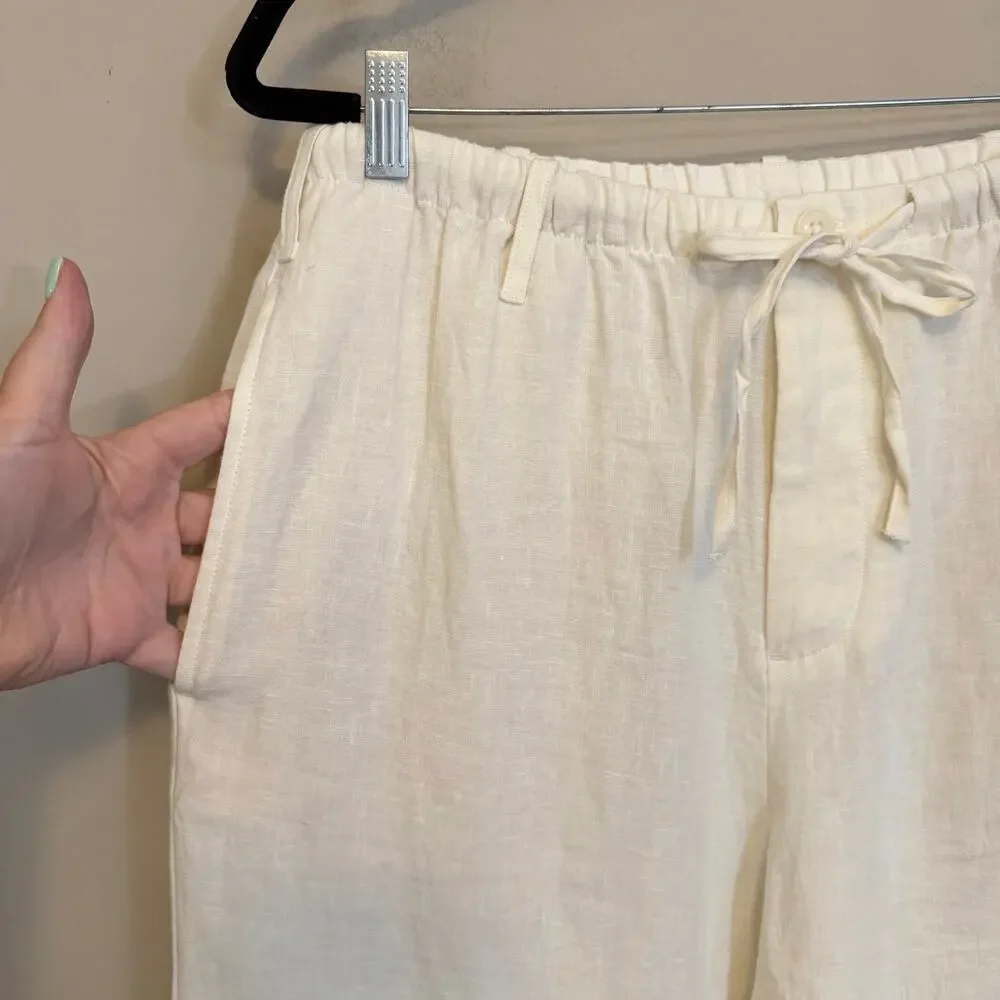 Zara Linen Drawstring Pants M White Beach Resort Summer Casual Comfy Minimalist